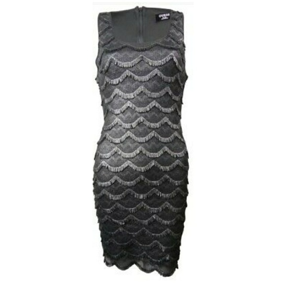 Guess Maria Black Metallic Fringe She Dress Sz 2 - Picture 1 of 8